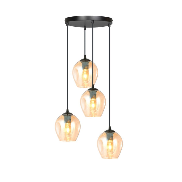 Suspension Istar 4 lumières noire, verre ambré