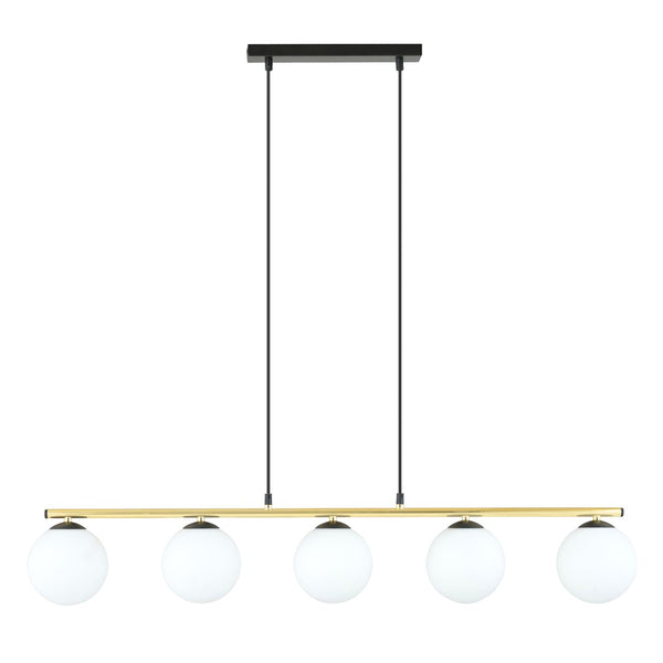 Suspension Allora 5 lumières noire, verre opale
