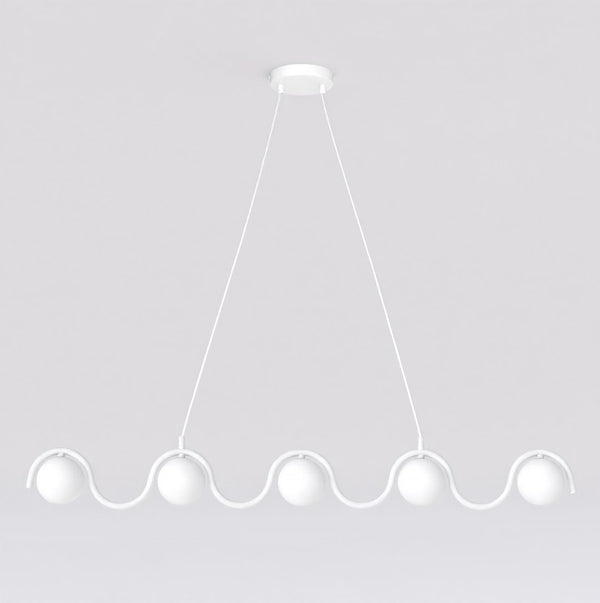 Lustre Sinus 5 lumières blanc, verre opale