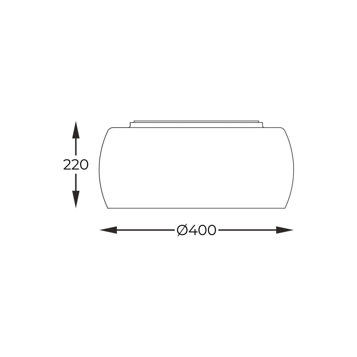Schéma coté du plafonnier indiquant un diamètre de 400 mm et une hauteur de 220 mm