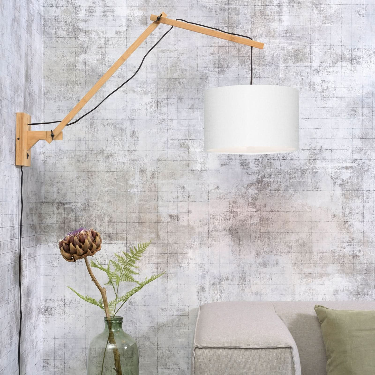 Applique murale Andes en bambou, crème et blanc, Ø 32 cm