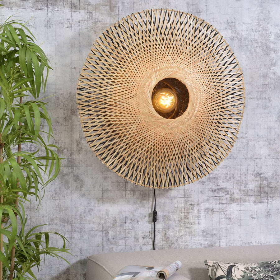 Applique murale Kalimantan Wand en bambou, bois et noir, Ø 87 cm
