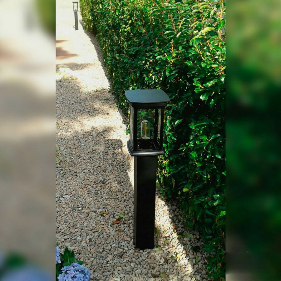 Borne lumineuse d'extérieur Carlton en verre, noir et transparent, hauteur 80 cm, IP44