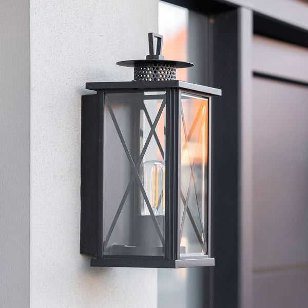 Applique d'extérieur Winchester en verre, noir et transparent, hauteur 33 cm, IP44