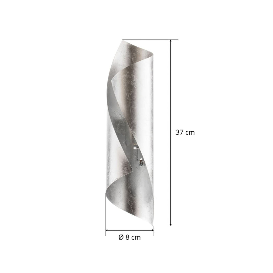 Applique murale Hué 37cm en acier, feuille d'argent, 2 lumières, Ø 8 cm