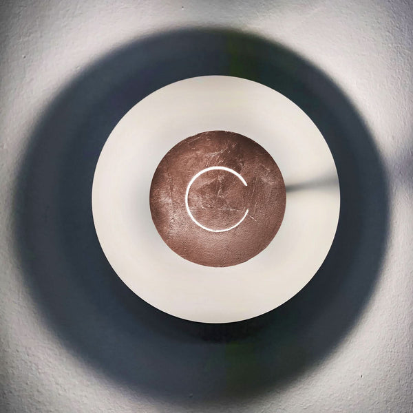 Applique murale LED DoppioZero en acier, blanc et feuille de cuivre, Ø 30 cm
