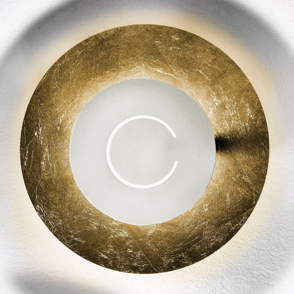 Applique murale LED DoppioZero en acier, feuille d'or et blanc, Ø 30 cm