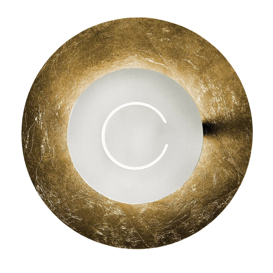 Applique murale LED DoppioZero en acier, feuille d'or et blanc, Ø 30 cm