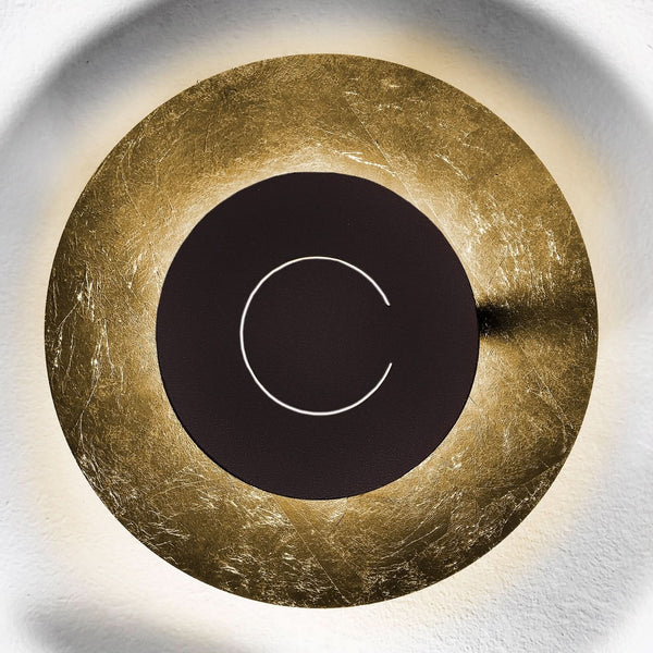 Applique murale LED DoppioZero en acier, feuille d'or et marron foncé, Ø 30 cm