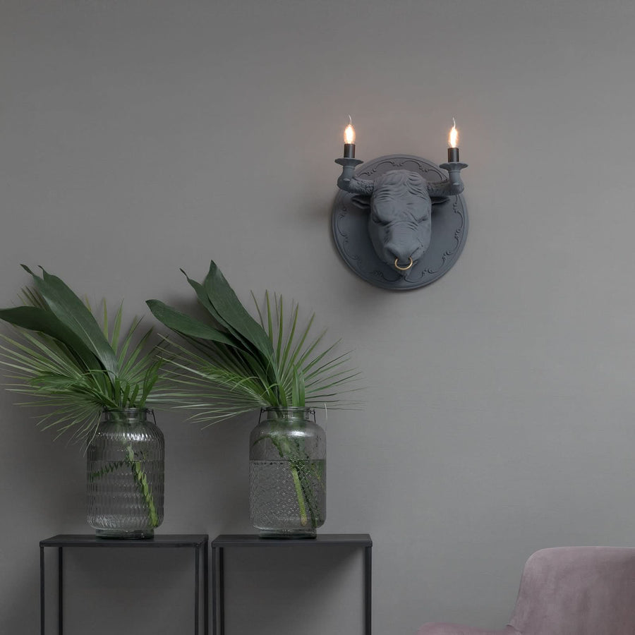 Applique murale Corrado en laiton, gris mat, 2 lumières, Ø 40 cm