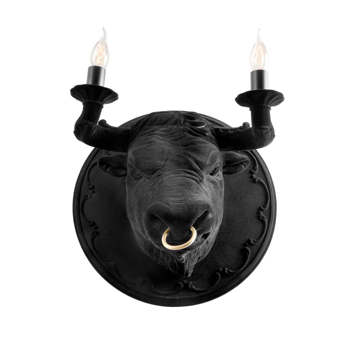 Applique murale Corrado en laiton, noir, 2 lumières, Ø 40 cm