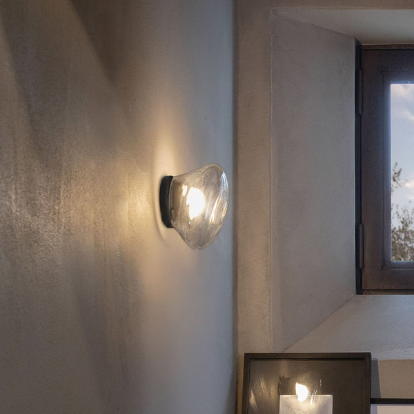 Applique murale LED Agua en verre, noir et transparent, Ø 13 cm, IP44, 3000 K, 3,2 W