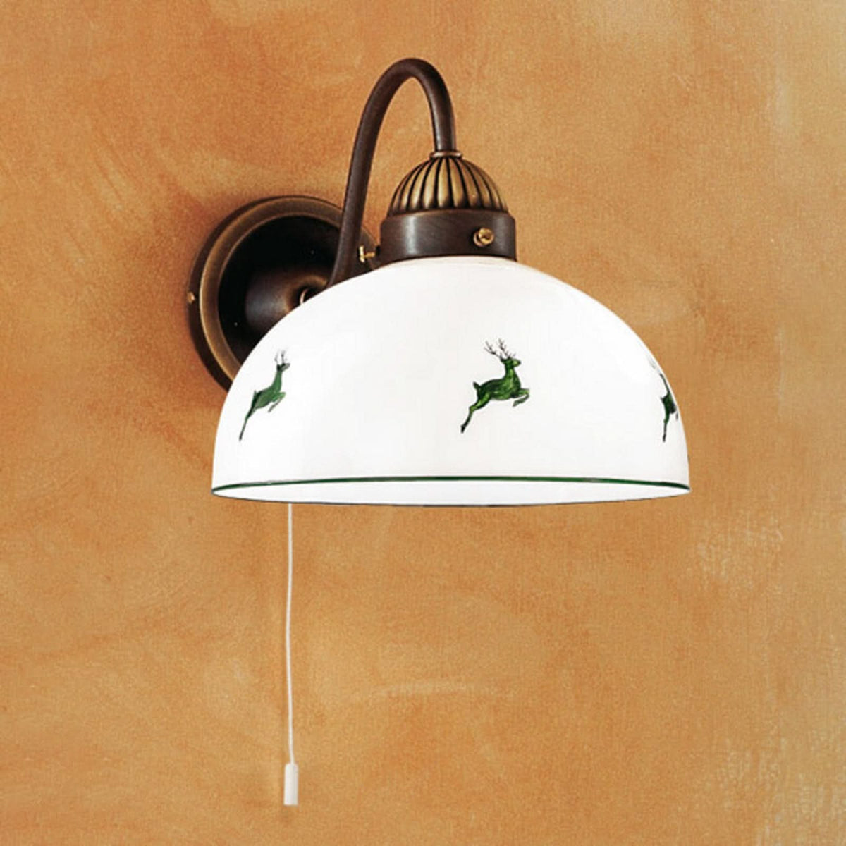 Applique murale Nonna en verre, laiton ancien et vert, hauteur 20 cm, 75 W, largeur 20 cm