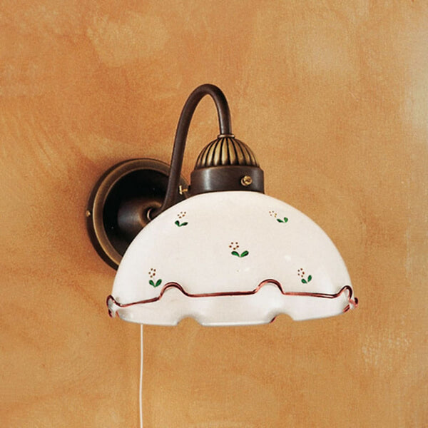 Applique murale Nonna en verre, laiton ancien et blanc, hauteur 20 cm, 75 W, largeur 20 cm