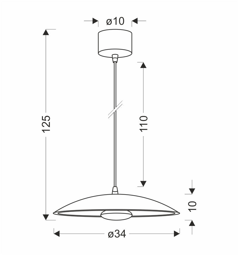 Schéma coté de la suspension blanche avec dimensions.