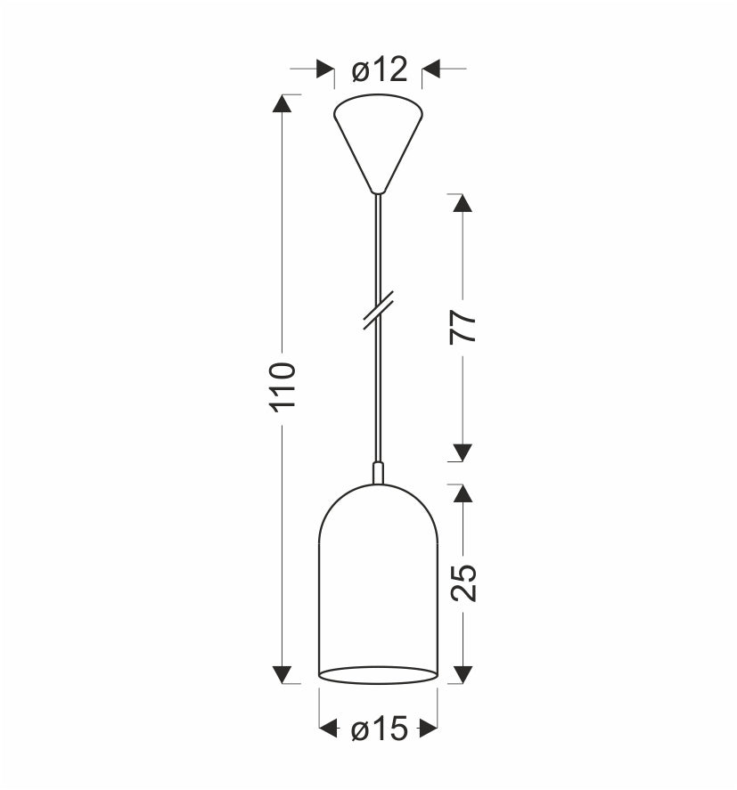 Schéma technique coté de la suspension rose avec dimensions.