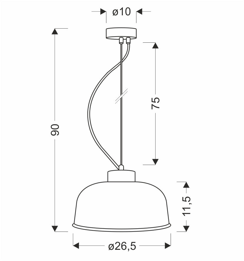 Schéma technique avec cotes en centimètres du luminaire.