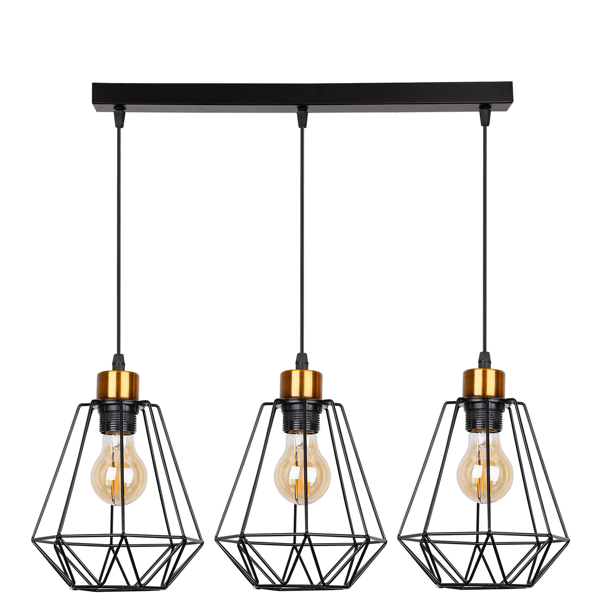 Suspension Primo 3 lumières noire et dorée, L 69 cm