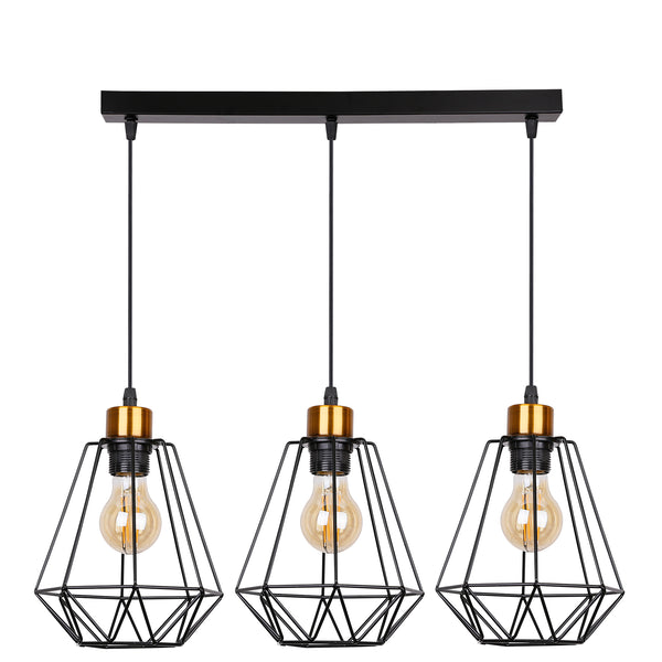 Suspension Primo 3 lumières noire et dorée, L 69 cm