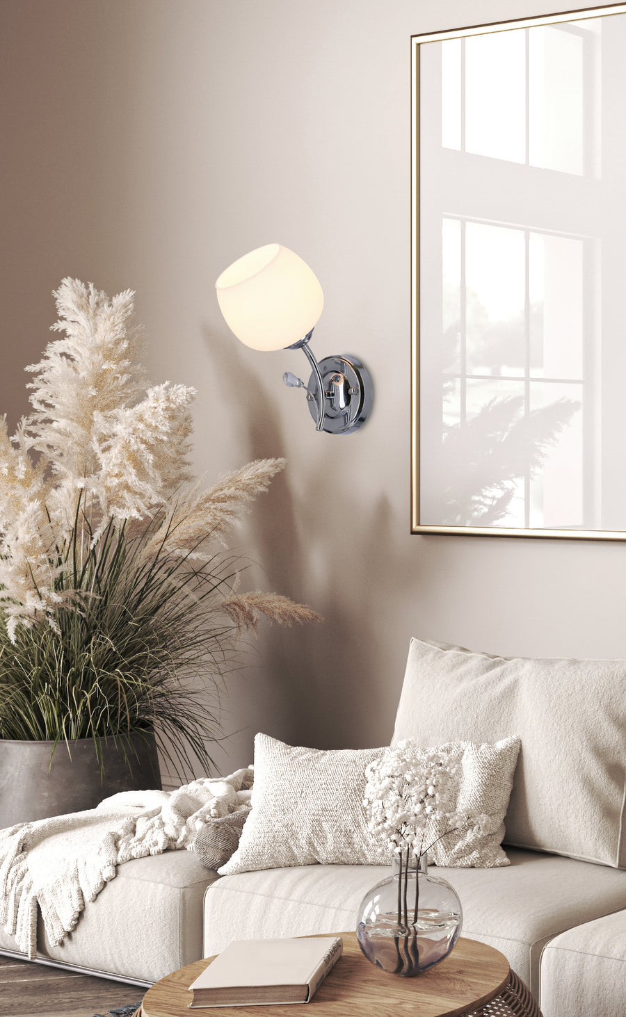 Applique murale Estar chromée et blanche, verre