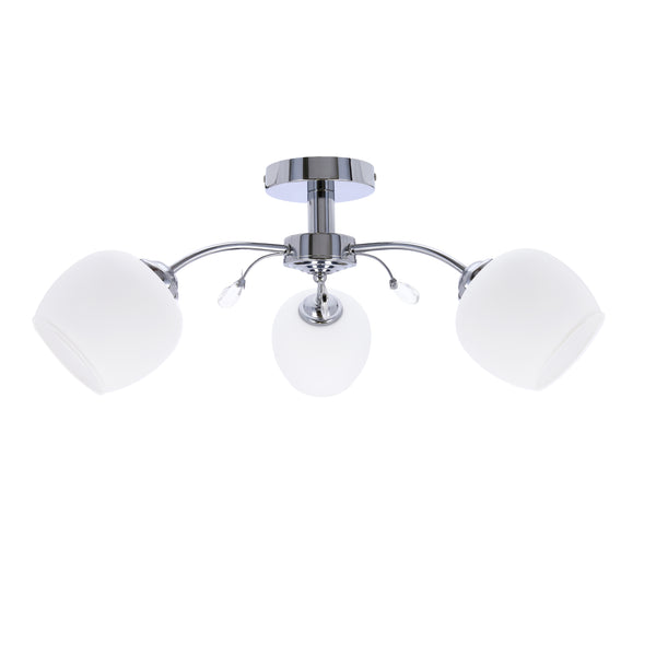 Plafonnier Estar 3 lumières chromé et blanc, verre