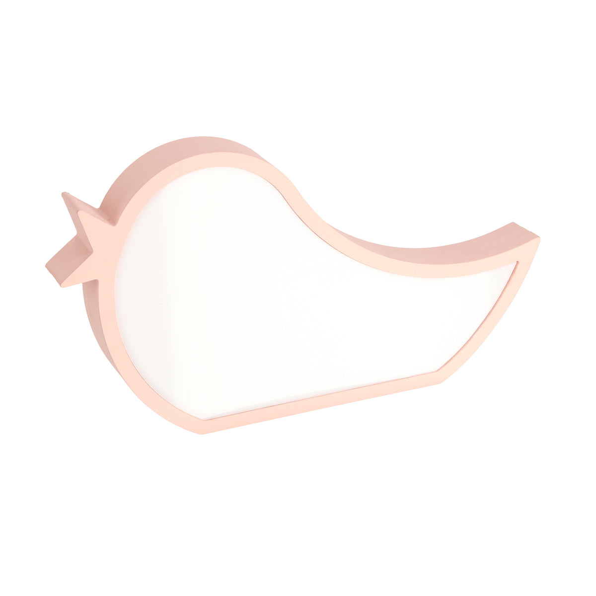 Profil gauche de la lampe oiseau rose, montrant la queue relevée et le cadre pêche