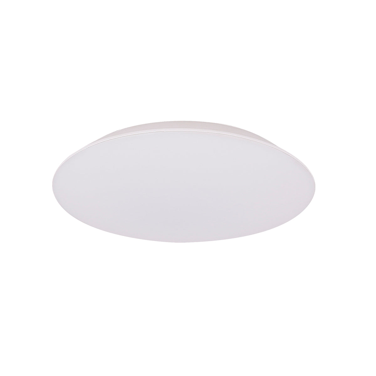 Plafonnier rond blanc vu de face sur fond neutre, produit isolé