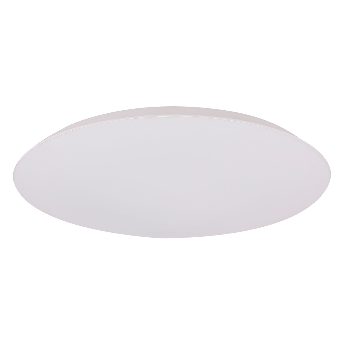 Plafonnier LED rond blanc vu de face, diffuseur opale et fin liseré.