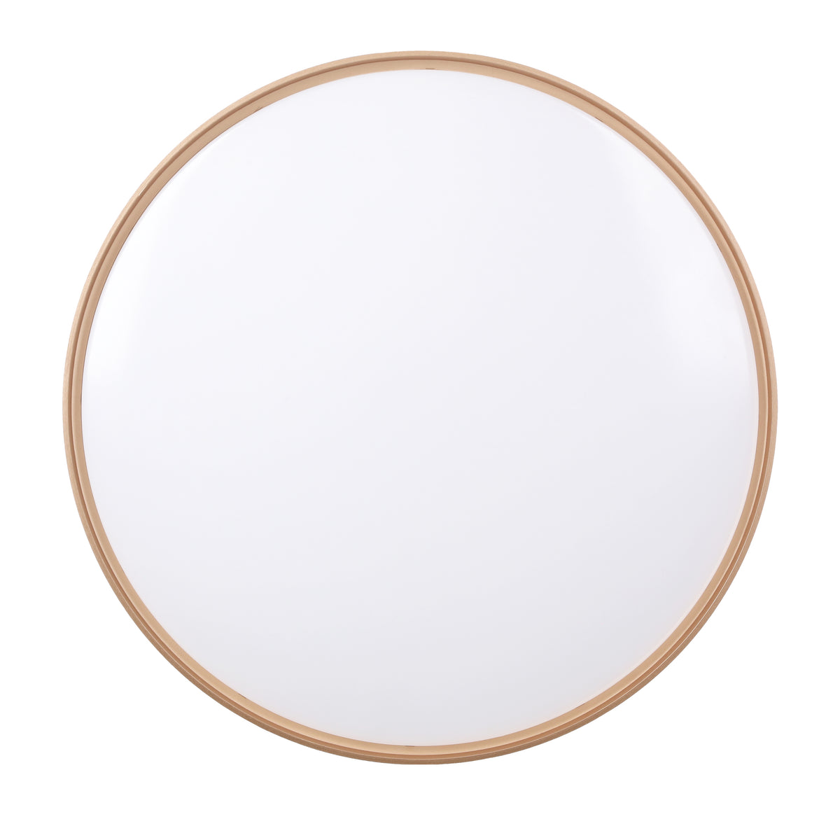 Vue de face d'un luminaire circulaire blanc avec bordure dorée fine.