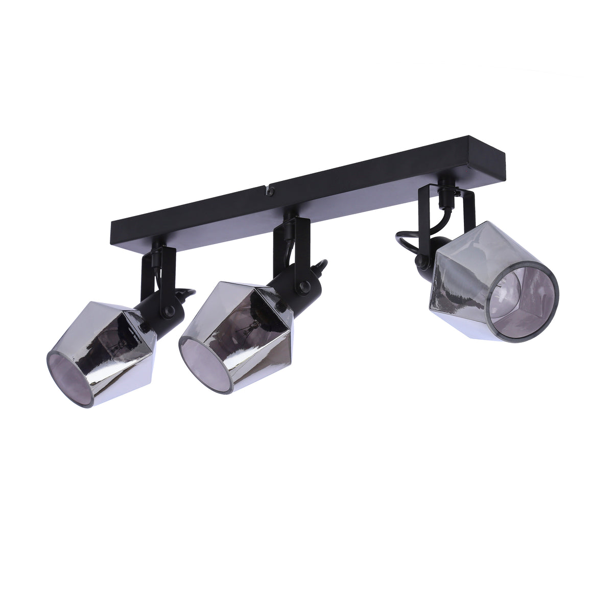 Vue en plongée des trois têtes orientables et de leur fixation au plafond