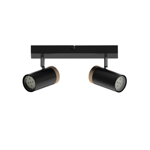 Plafonnier Lagos 2 lumières noir et bois