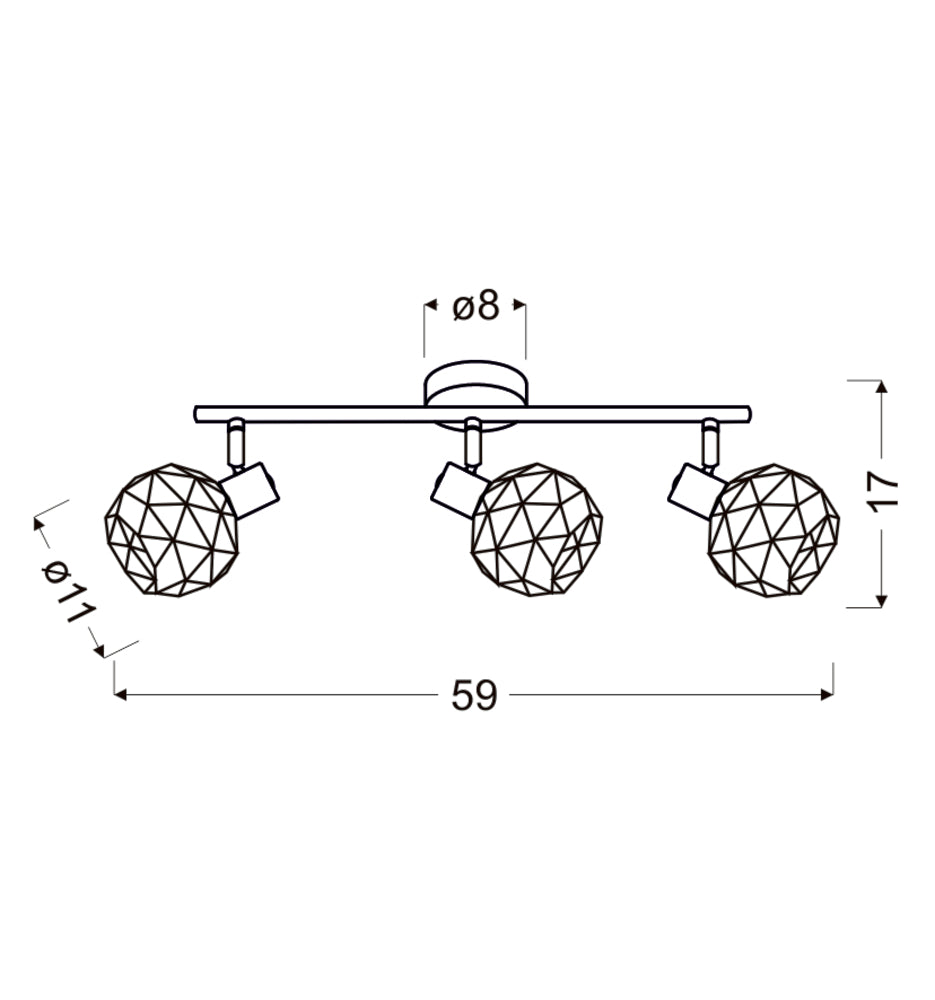 Schéma coté du luminaire, dimensions 59 cm de large et 17 cm de hauteur