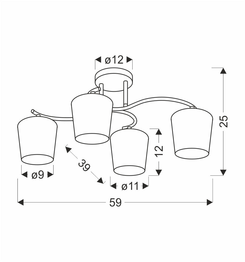 Schéma technique coté montrant diamètre du socle, hauteur et largeur totale