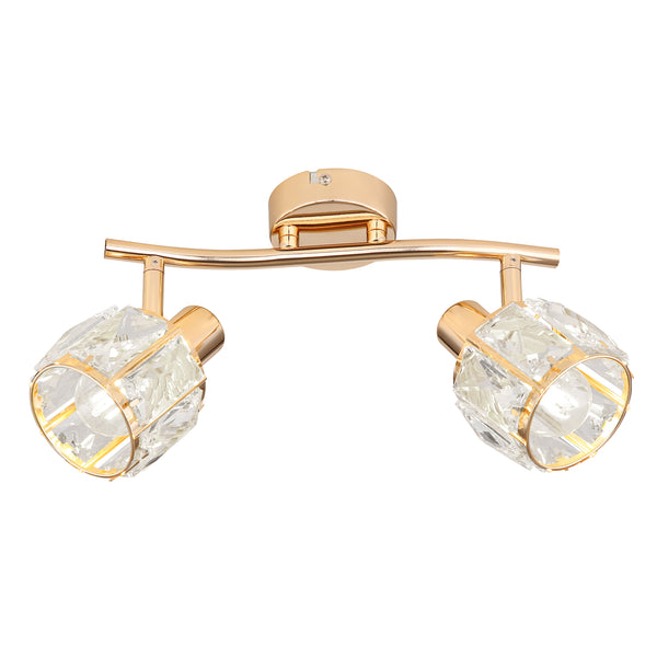 Plafonnier Dubai 2 lumières doré, cristal