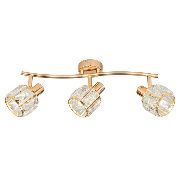Plafonnier Dubai 3 lumières doré, cristal, L 45 cm