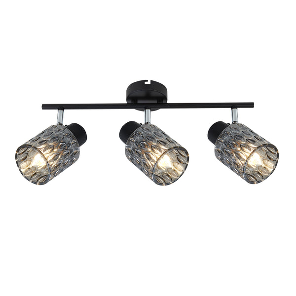 Plafonnier Bill 3 lumières noir, verre, L 71 cm