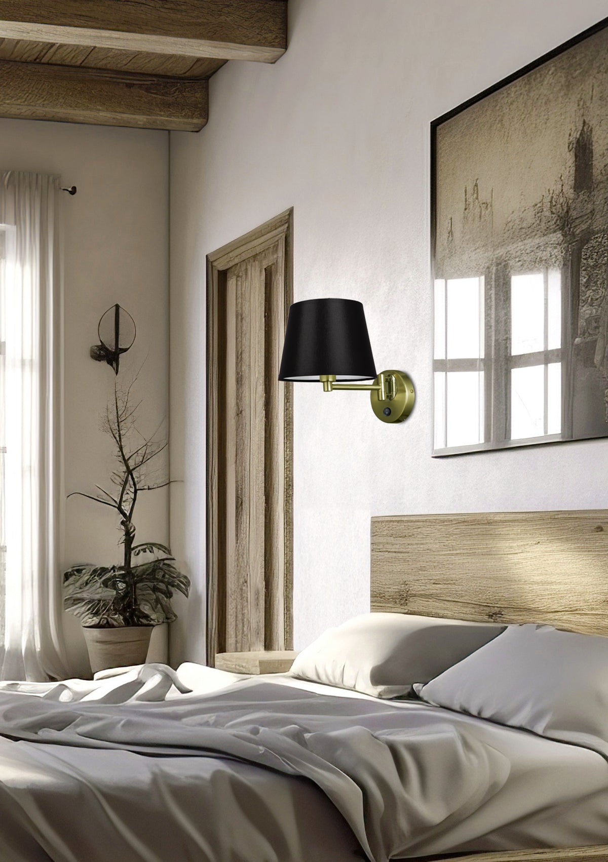 Applique murale Ibis laiton vieilli et noire, tissu