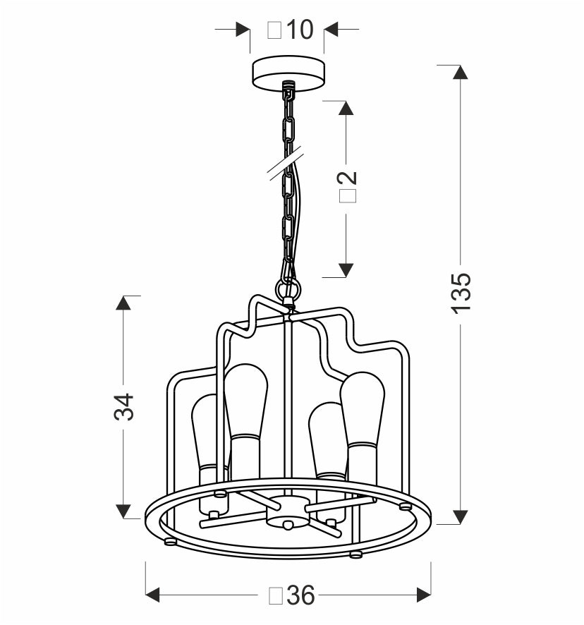 Schéma de dimensions du luminaire avec hauteur totale et diamètre du cercle.