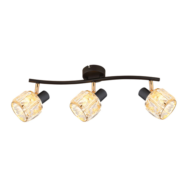 Plafonnier Dubai 3 lumières noir, cristal, L 45 cm