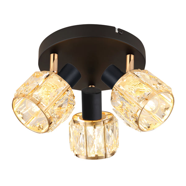 Plafonnier Dubai 3 lumières noir, cristal, L 36 cm