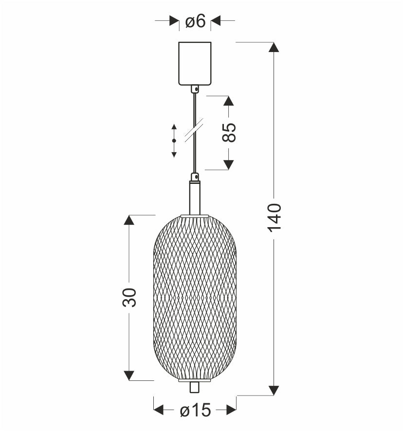 Schéma technique côté de la suspension avec dimensions en centimètres et hauteur réglable.