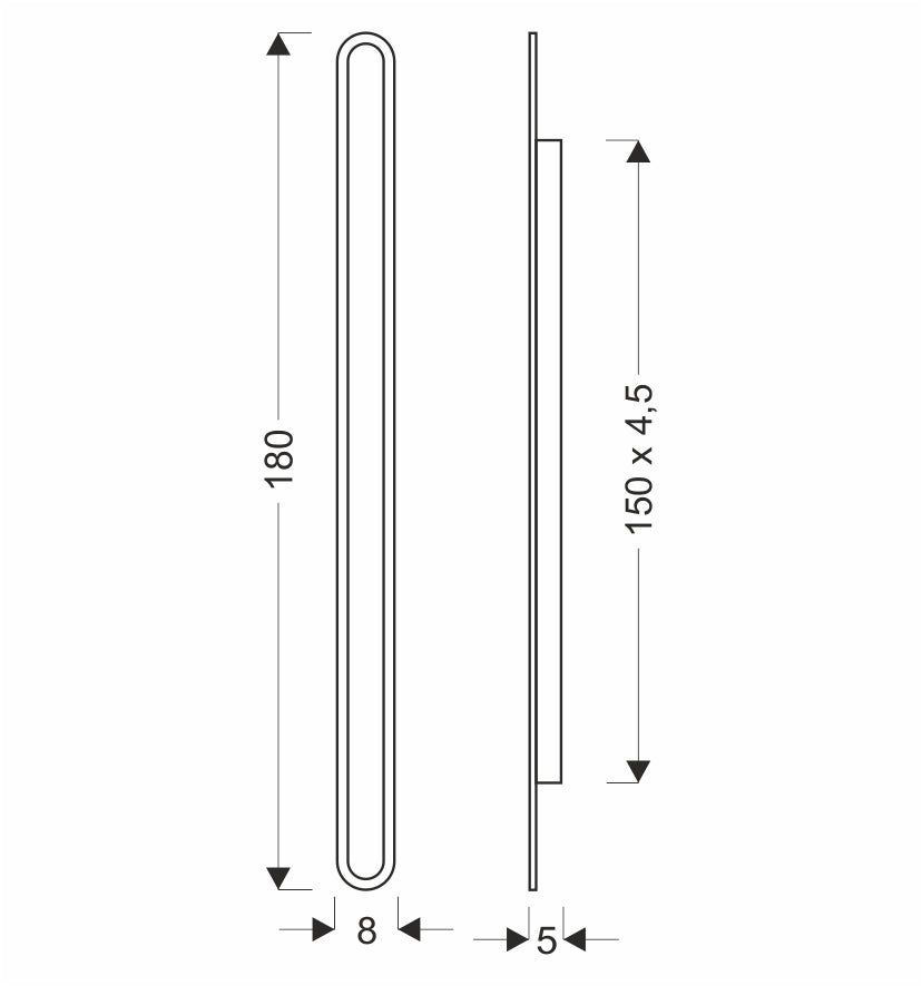 Schéma technique coté montrant la longueur 180 cm et le profil
