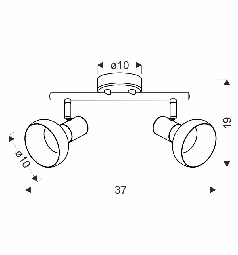 Schéma coté du luminaire indiquant largeur 37 cm et hauteur 19 cm