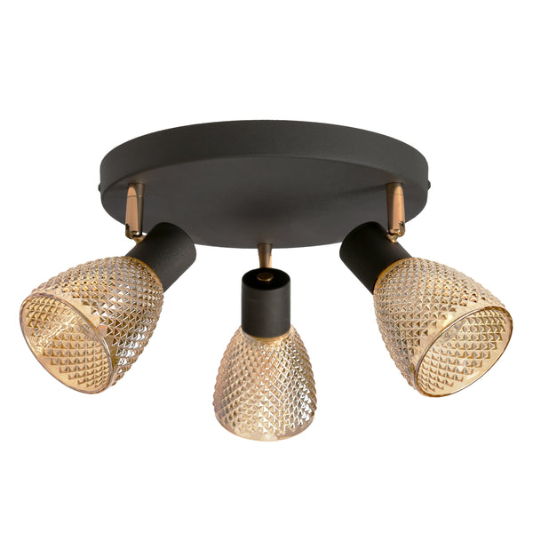 Plafonnier Axel 3 lumières noir, verre