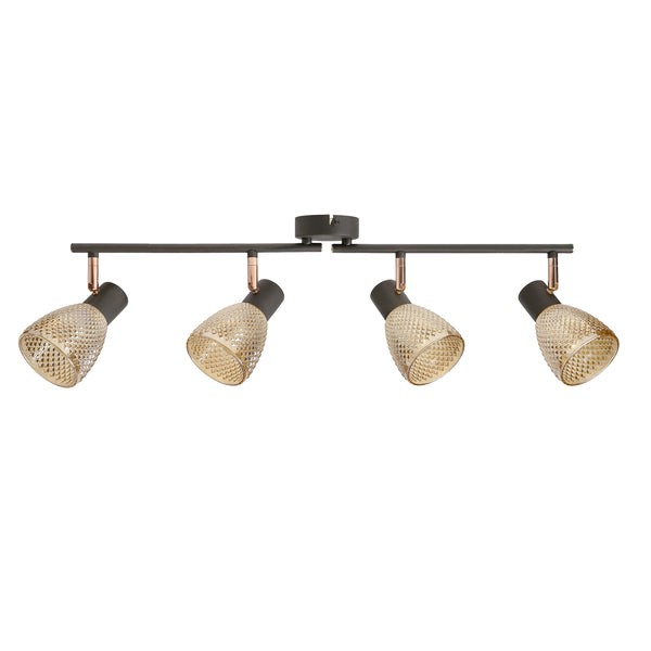 Plafonnier Axel 4 lumières noir, verre