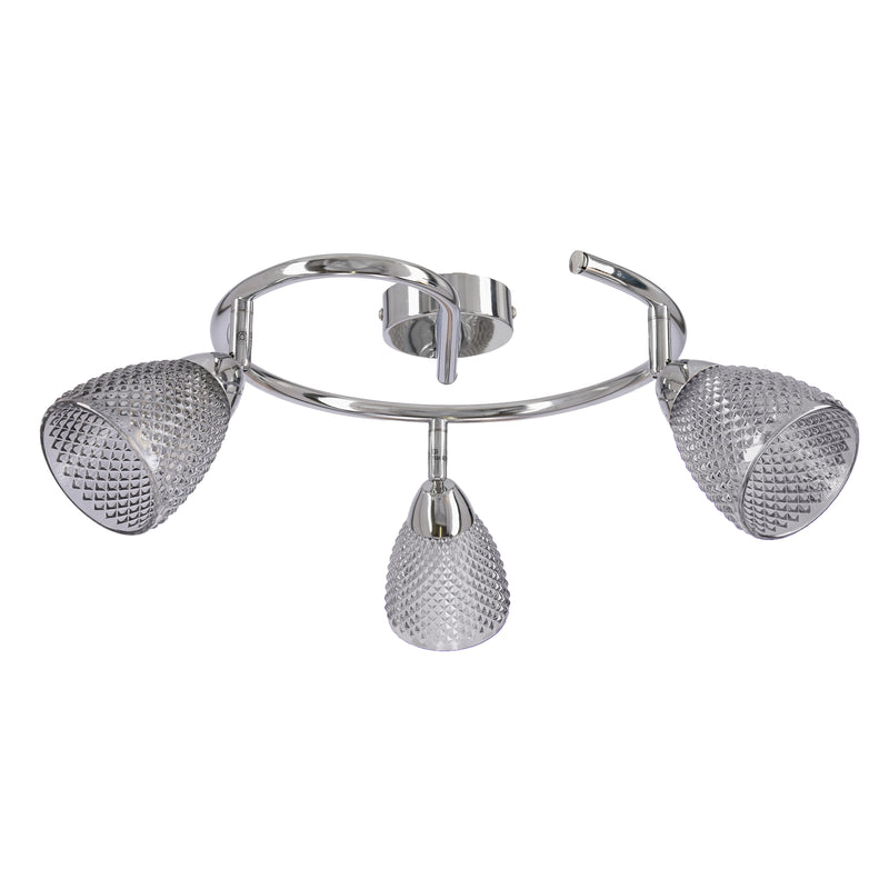 Plafonnier Estello 3 lumières argenté, verre, L 52 cm