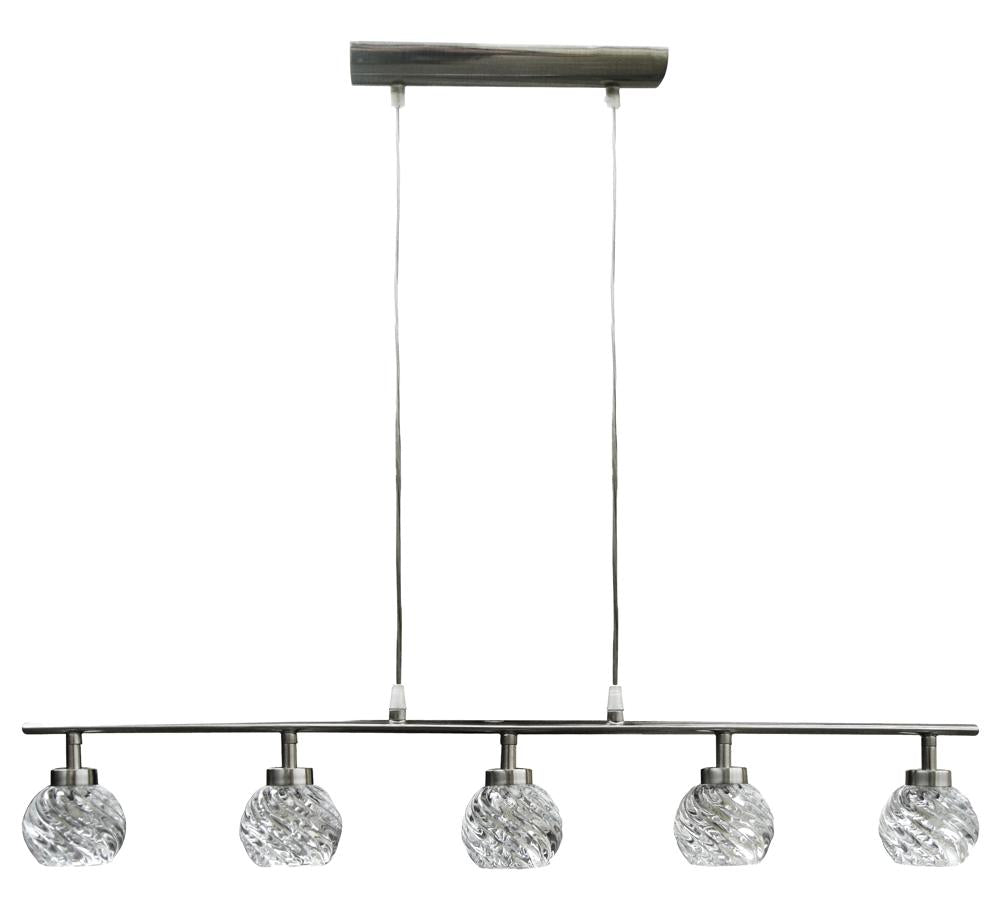 Suspension Gira 5 lumières nickel satiné, cristal