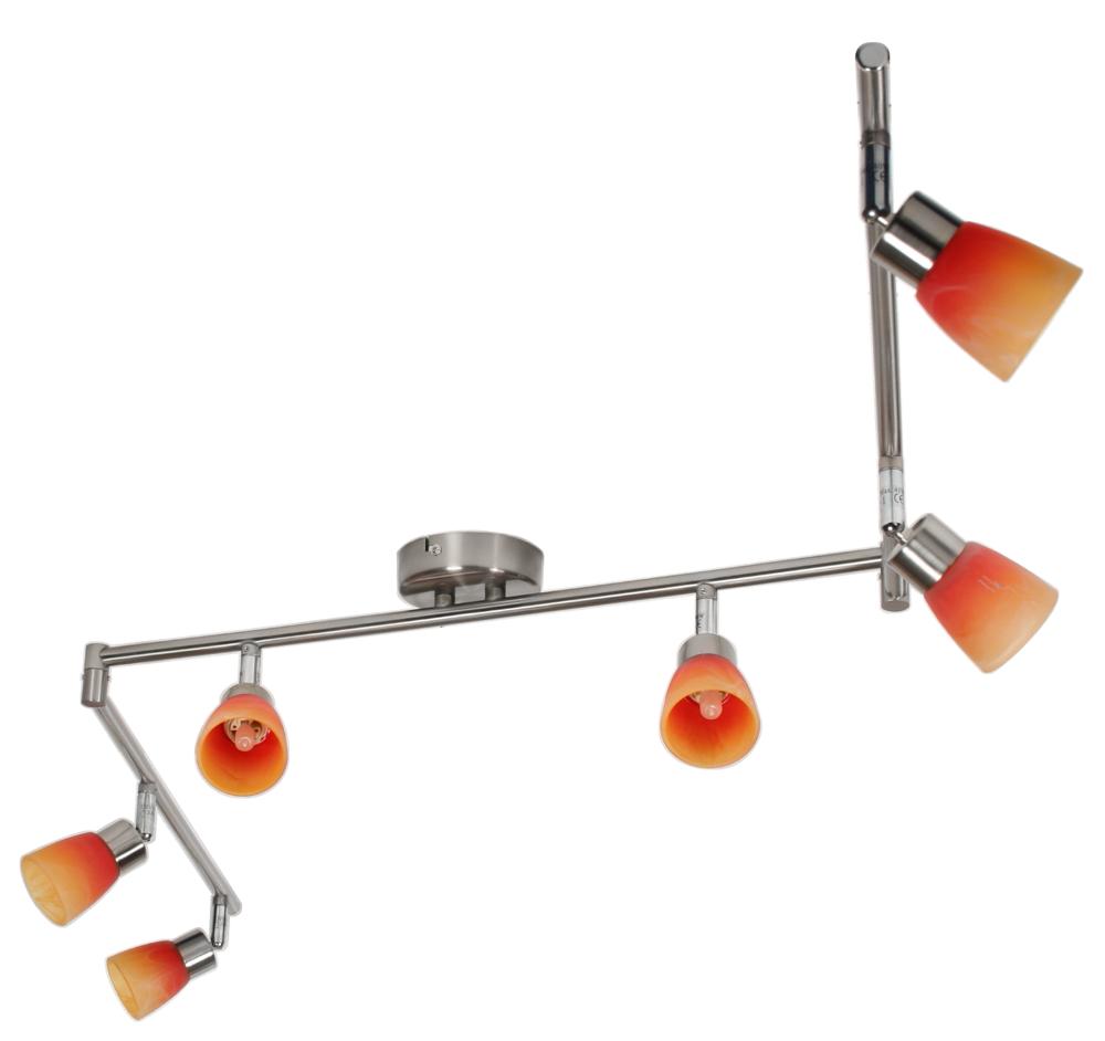 Plafonnier Drops 6 lumières nickel satiné et multicolore, verre