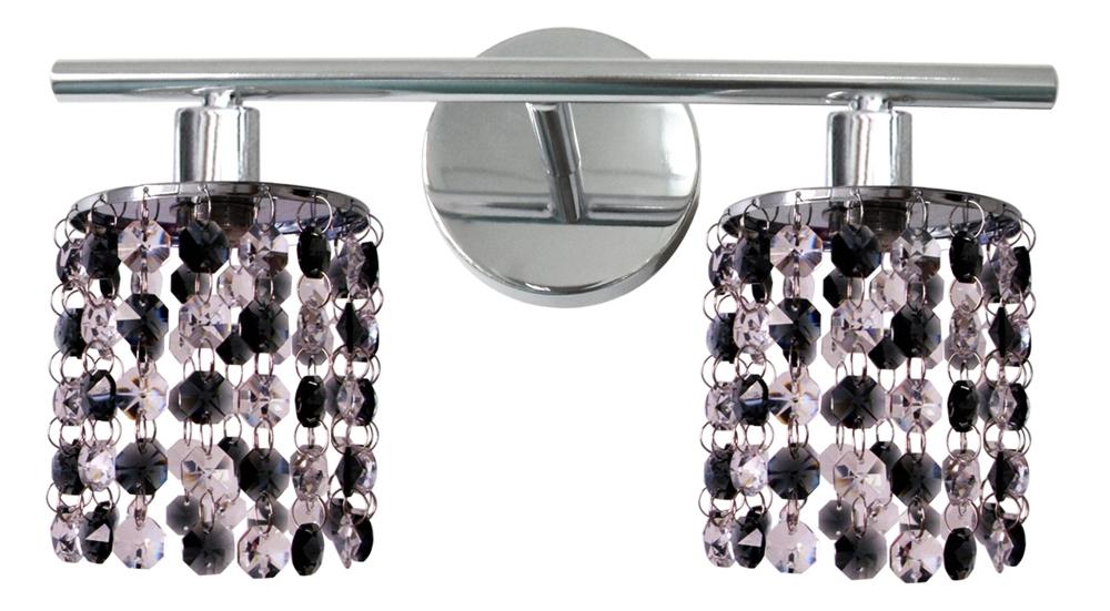 Plafonnier deux lumières vu de face, deux abat-jours cylindriques en cristal noir et transparent