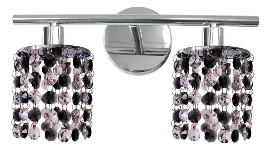 Plafonnier deux lumières vu de face, deux abat-jours cylindriques en cristal noir et transparent